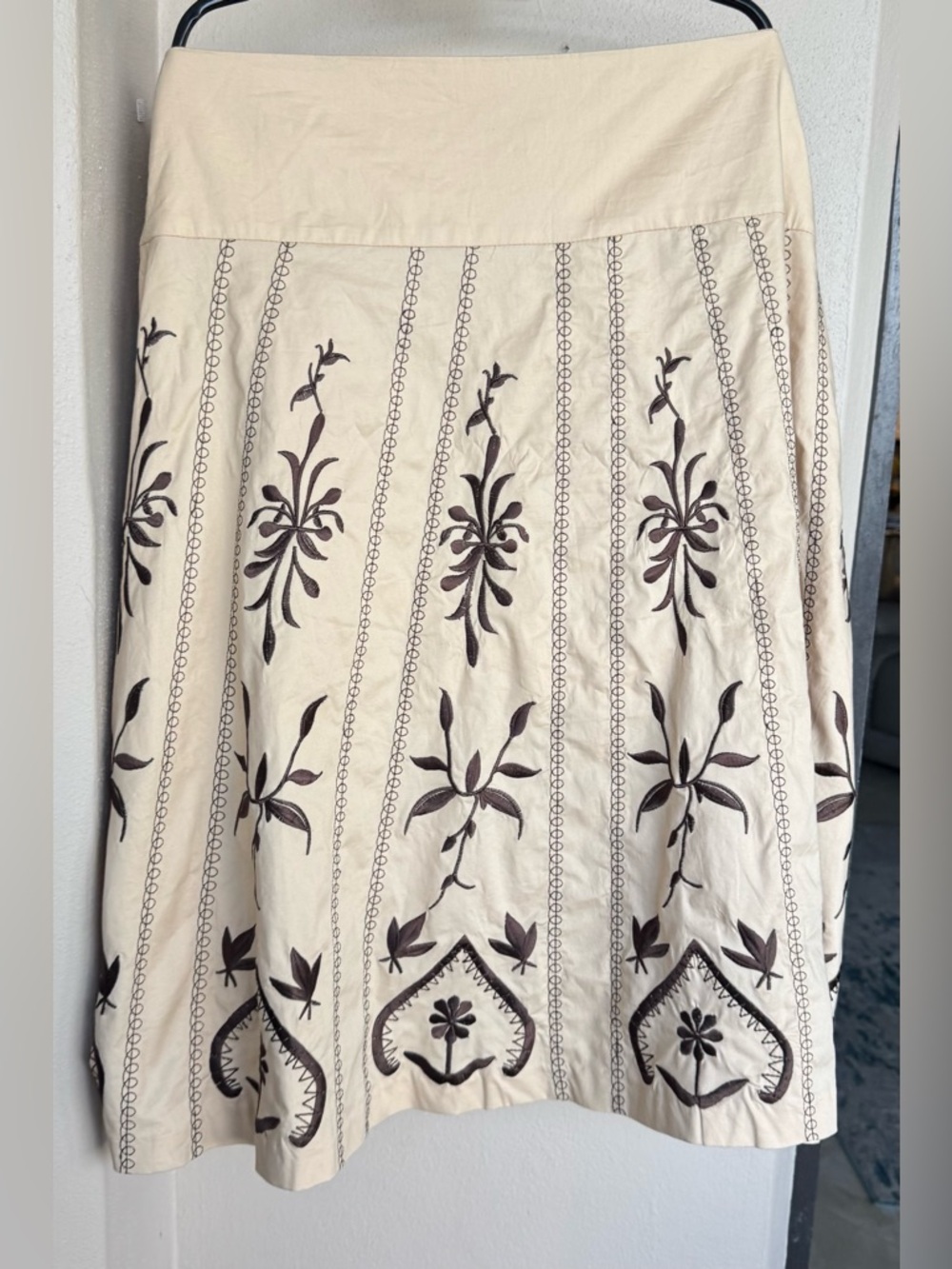 Dialogue A-Line Skirt Knee-Length Tan Embroidered Brown Floral Lined Boho 26W
